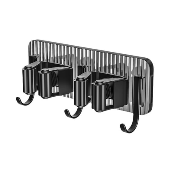 Wall-Mounted Mop Clip Broom Holder with Hook for Home Bathroom Closet Organizer Gray Double