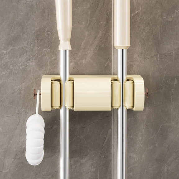 Wall Mounted Mop Holder | No Drill Mop Hook for Bathroom & Kitchen | Heavy Duty Mop Storage Rack with Adhesive | Plastic Mop Clamp for Wet Mops, Brooms, and Tools