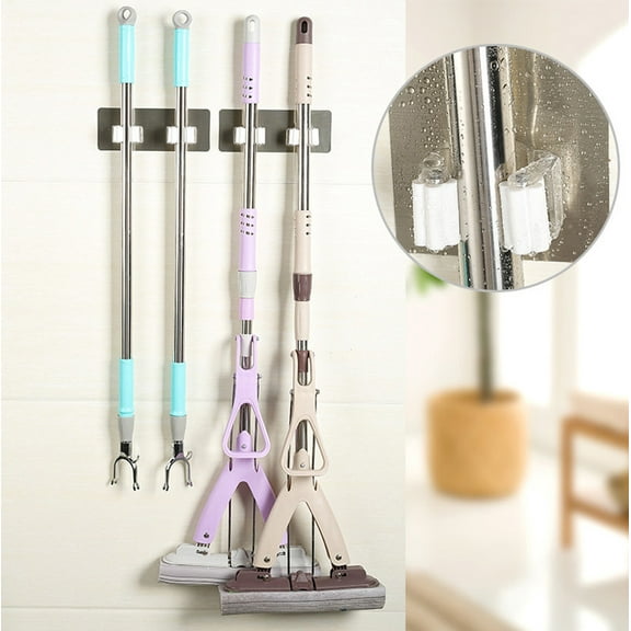 Wall Mounted Mop Organizer Rack | Non-Slip Brush Hanger | 5KG Load Capacity | Easy Install | PP+PVC Material | White | 17.8 x 7cm | Adhesive Wall Storage Holder | Kitchen Bathroom Utility Tool