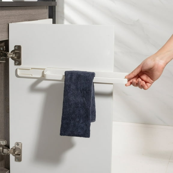 Wall Mounted Movable Towel Rack | Retractable Plastic Storage Organizer for Slippers, Scarves, Towels | Self Stable Hanging, White | 26.4x5.5x3cm | Space Saving, Easy Push Pull Design