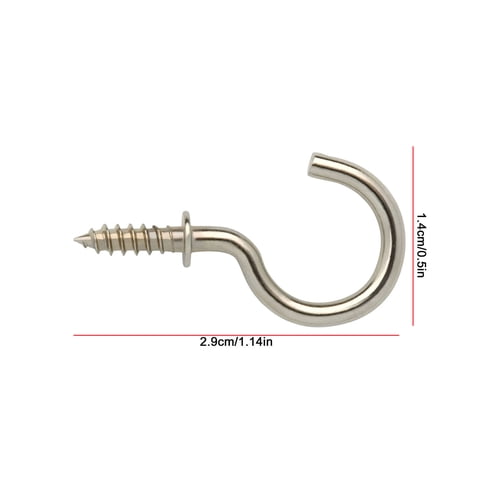 Wall Mounted Multi-Pack Cup Hooks 36 Piece Set Easy Install Screw-In Metal Hangers for Storage and Hanging Decor Steel Finish (1X1In)