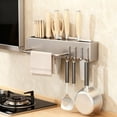 thumbnail image 1 of Wall Mounted Multifunctional Knife Rack, No Drill Kitchen Organizer with Utensil Hooks and Chopstick Holder, Durable Iron and ABS Storage Solution for Modern Kitchens, 1 of 6