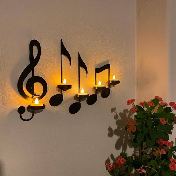 Wall Mounted Music Note Candle Holder,Modern Iron Tea Light for Home Office Classroom, Housewarming Gift