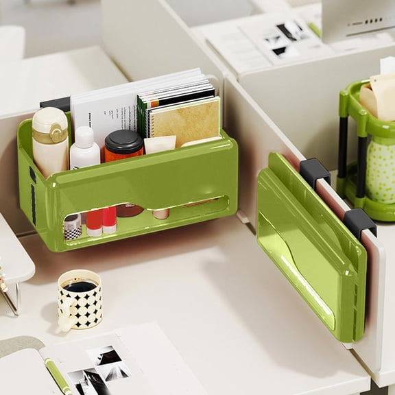 Wall Mounted Non-Perforated Storage Box - Foldable Organizer for Office, Kitchen & Living Room, Multi-Purpose Pen Holder & Household Storage Solution, Easy to Install & Store, 12.6*6.3*6.69in, Green
