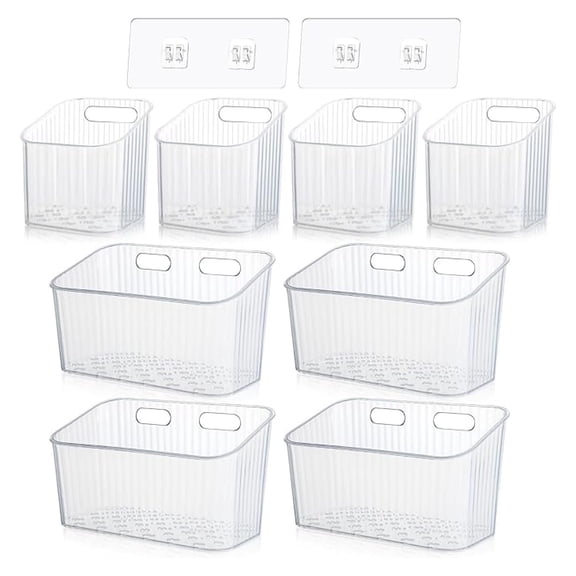 Wall Mounted Organizer Bins 8-Pack - Clear Stackable Hanging Baskets for Kitchen, Bathroom, Pantry - Plastic Cabinet Door Storage - Refrigerator Organization