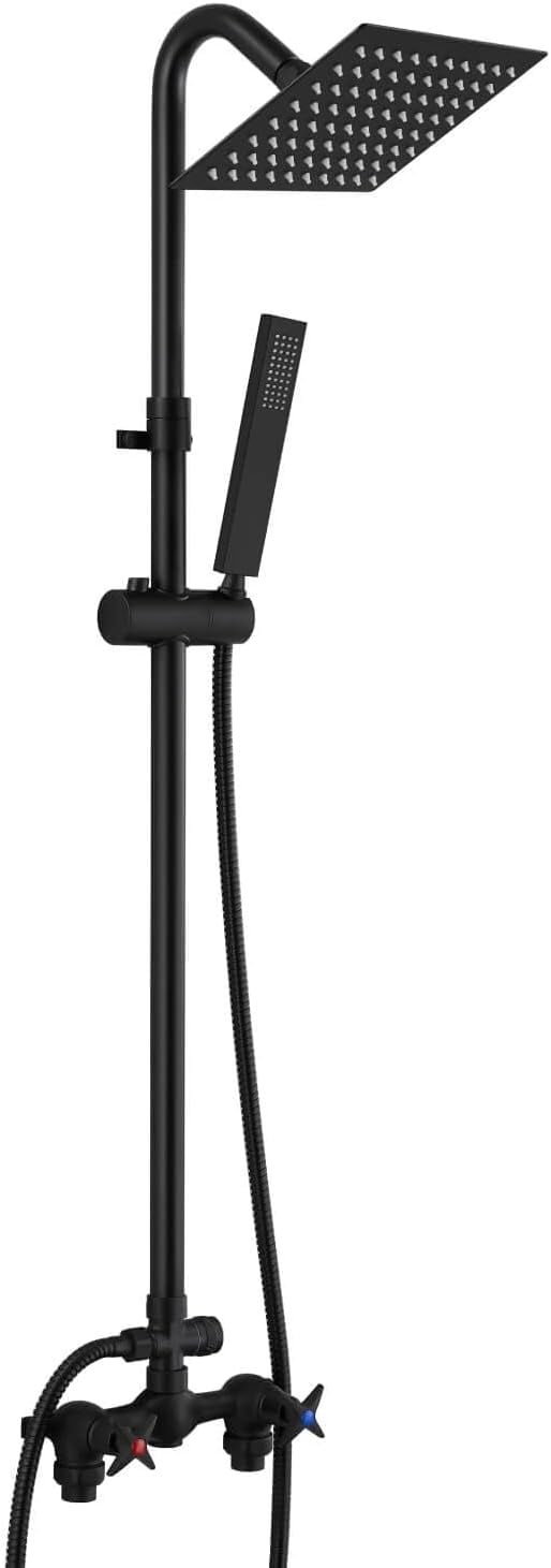 Wall Mounted Outdoor Shower System Matte Black 6" Square Rainfall