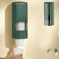 Wall Mounted Paper Cup Dispenser Holder with Flip Lid, No Tools Required Storage Organizer for Kitchen or Office, High Capacity Cup Saver for 3oz 5oz Cups(Green)