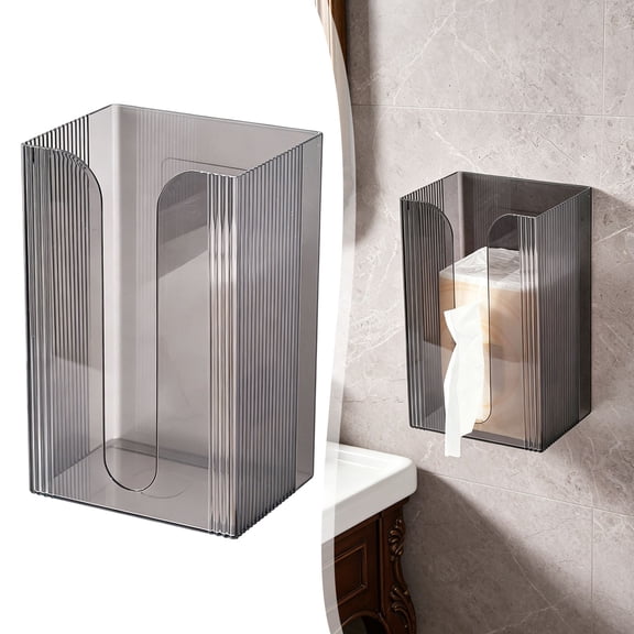 Wall Mounted Paper Towel Holder - No Drill Acrylic Facial Tissue Storage for Bathroom & Kitchen - Glacier Texture Design, Adhesive Roll Included (Grey, 1 Pack)