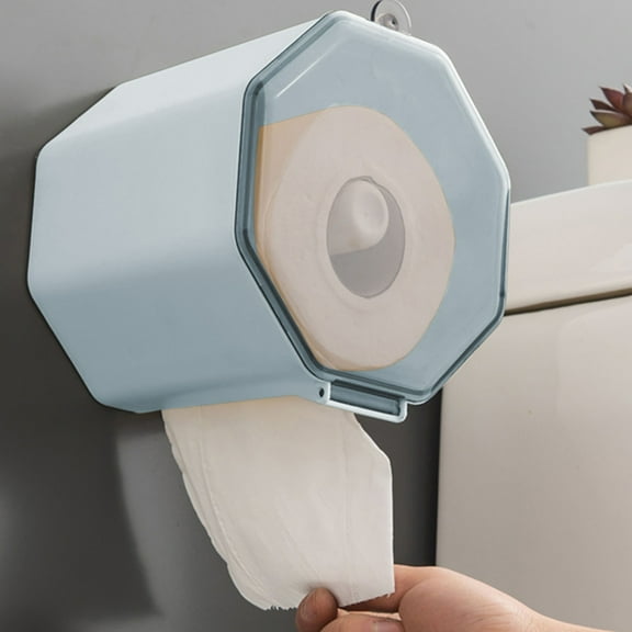 Wall Mounted Paper Towel Holder No Drilling - Bathroom Tissue Box with Magnetic Lid - Plastic Toilet Paper Dispenser for Kitchen RV Office - Space Saving Roll Holder with Transparent Cover