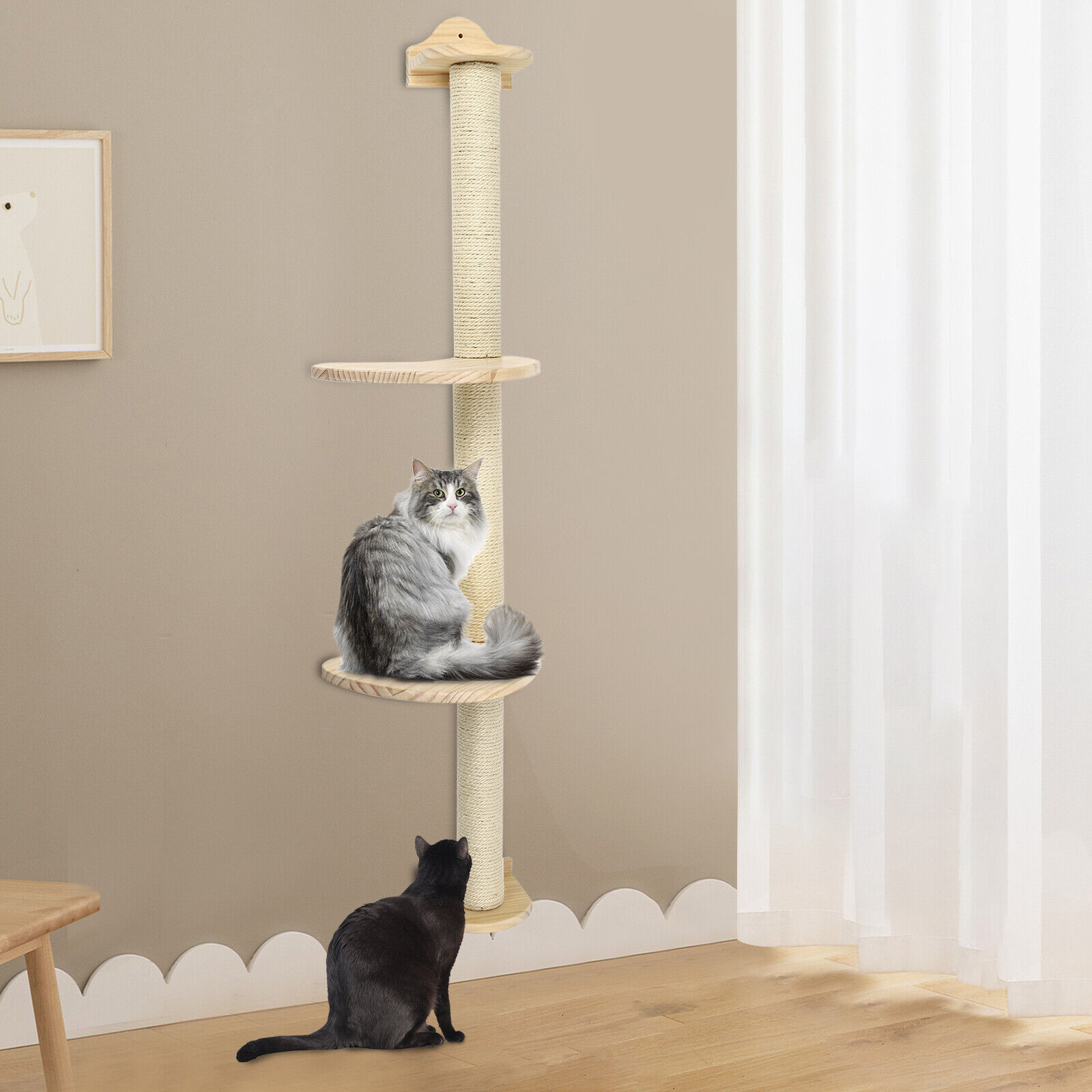 Wall Mounted Pet Cat Tree Condo Climbing Tower with Scratching Posts