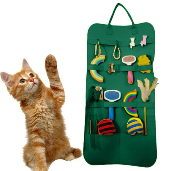 Wall-Mounted Pet Toy Organizer - Hanging Storage Bag Non-Woven Cat Dog Accessory Holder Foldable Display Pockets Space Saving Pet Supply Station(Green)