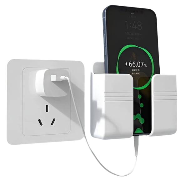 Wall Mounted Charging Holder, Multi-Function Remote Control Storage Box, Stand for Living Room, Bedroom & Bathroom (White)