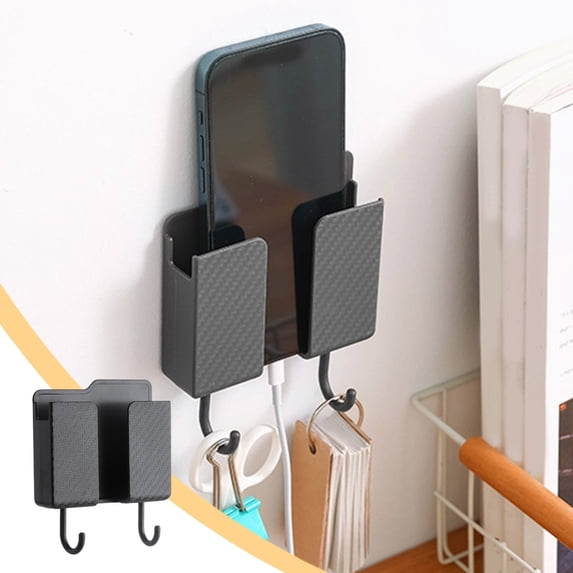 Wall Mounted Phone Holder, Remote Control Organizer with Charging Station for Bedside, Bathroom and Kitchen Storage