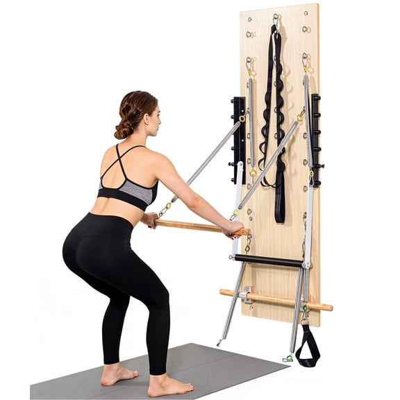 Chantmo Wall Mounted Pilates Reformer Machine Maple Wood Springboard with Resistance Springs Fitness Trainer for Home Studio