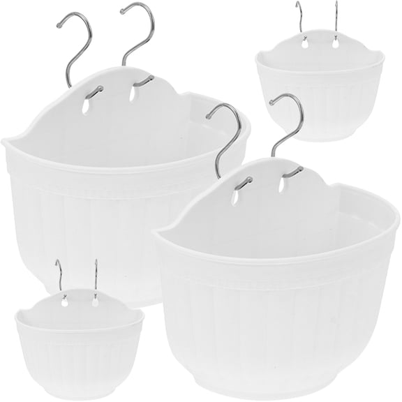 Wall Mounted Plant Pot 4 Sets Balcony Flowerpot for Garden Indoor Plants Holder Resin White