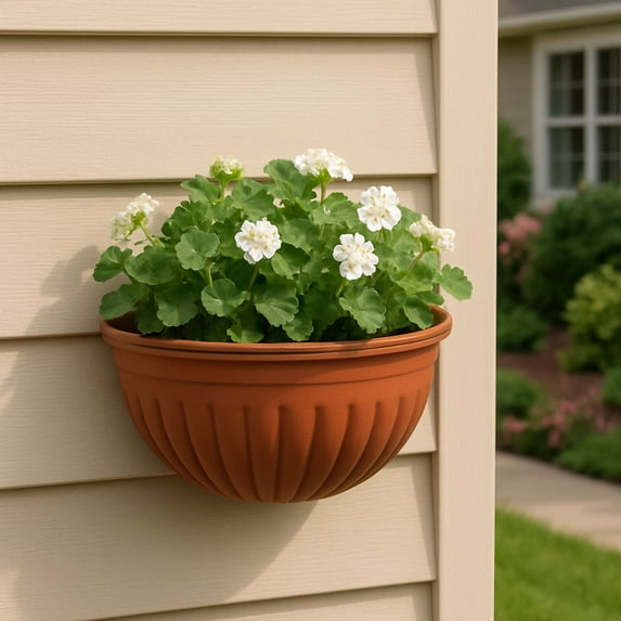 Wall Mounted Planter, Semi-Circular Flower Pot, Hanging Floral Basin for Fence and Wall, Decorative Greenery Vase, Resilient Plastic Pot