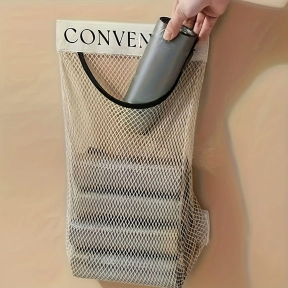 Wall-Mounted Plastic Bag Holder, Space-Saving Reusable Elastic Grid Storage Rack, Modern Style Organizer for Kitchen and Laundry Bags