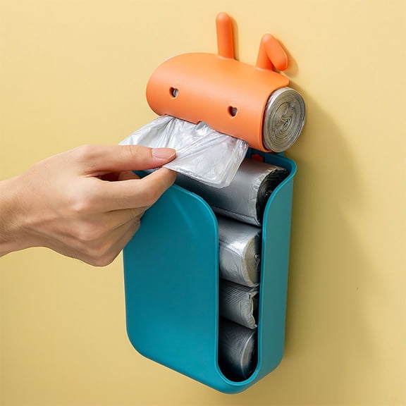 Wall Mounted Plastic Bag Storage Box with Perforation, Wall Mounted Tissue Box with Adhesive Hooks, Kitchen Bathroom Organizer for Recycling, Topliu