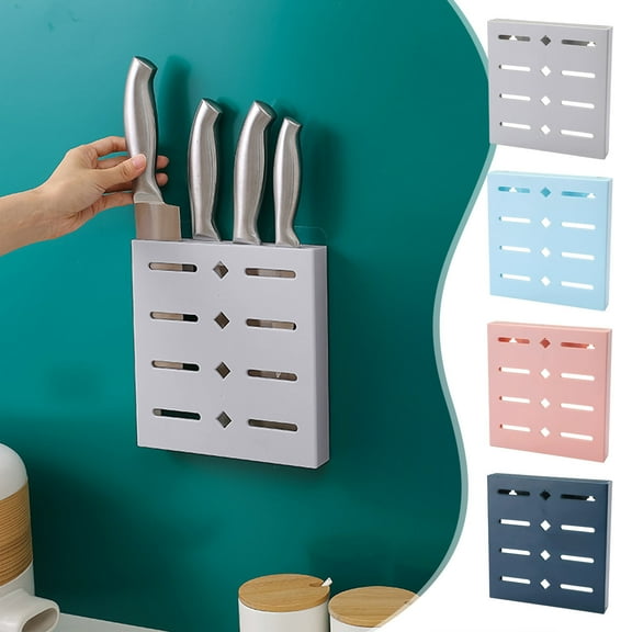 Wall Mounted Plastic Knife Organizer Rack | Modular Fruit & Kitchen Knife Storage, Perforated Design, ABS Durable Material, 20x19.2cm, White/Sky Blue/Blue