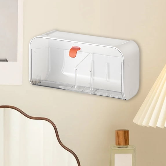 Wall Mounted Plastic Storage Box Organizer | Flexible Partition Design, Traceless Installation, White/Beige, 22x9.3x11.3cm | Kitchen, Bathroom, Office Use