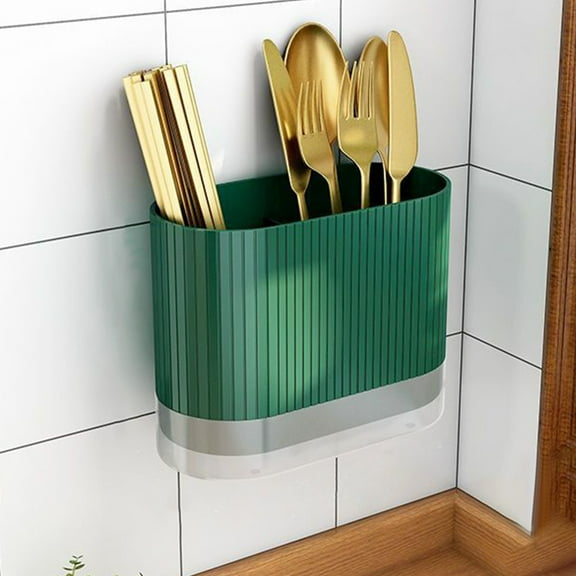 Wall Mounted Plastic Tableware Storage Basket | Hollow Utensil Holder for Chopsticks Spoons Forks | Food Grade Durable Easy Clean | 16.5x13.7x8cm | 1 Pack | White Orange Green | Kitchen Countertop