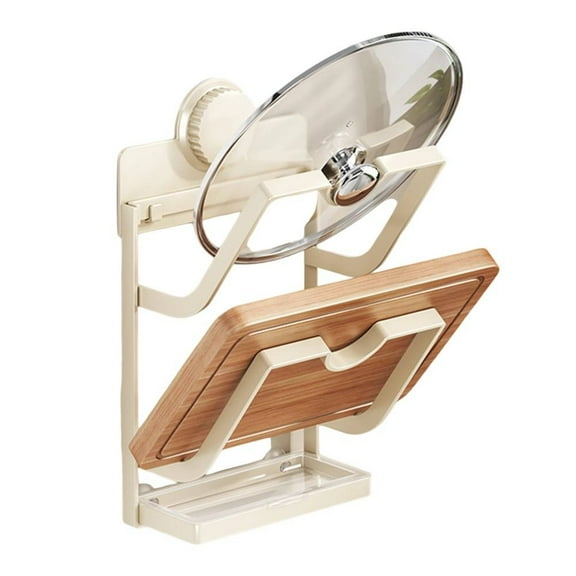 Wall-Mounted Pot Lid Holder With Drain Tray - Space-Saving Kitchen Organizer