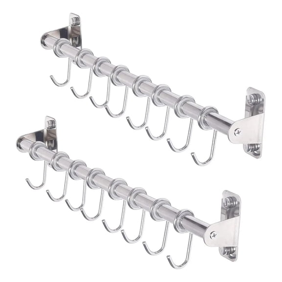 Wall Mounted Pot Pan Hanging Rail with 8 Hooks Kitchen Organizer