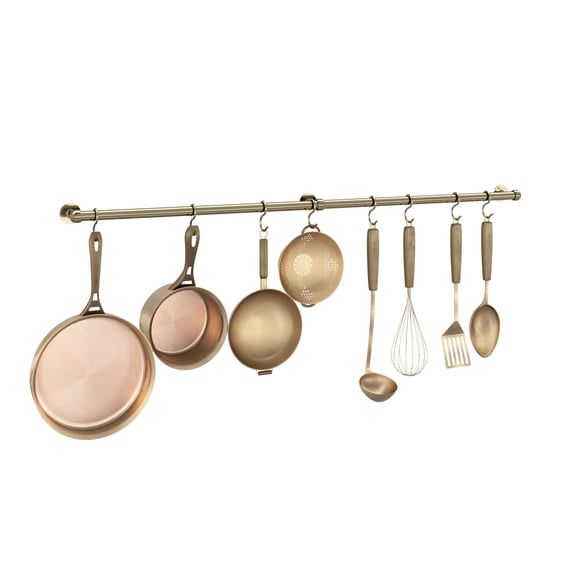 Wall Mounted Pot Rack 39.4 inch Antique Brass Stainless Steel Kitchen Storage