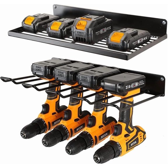 Wall Mounted Power Tool Organizer Holder Heavy Duty Metal Utility Storage Rack with 1 Shelf and 1 Tool Rack