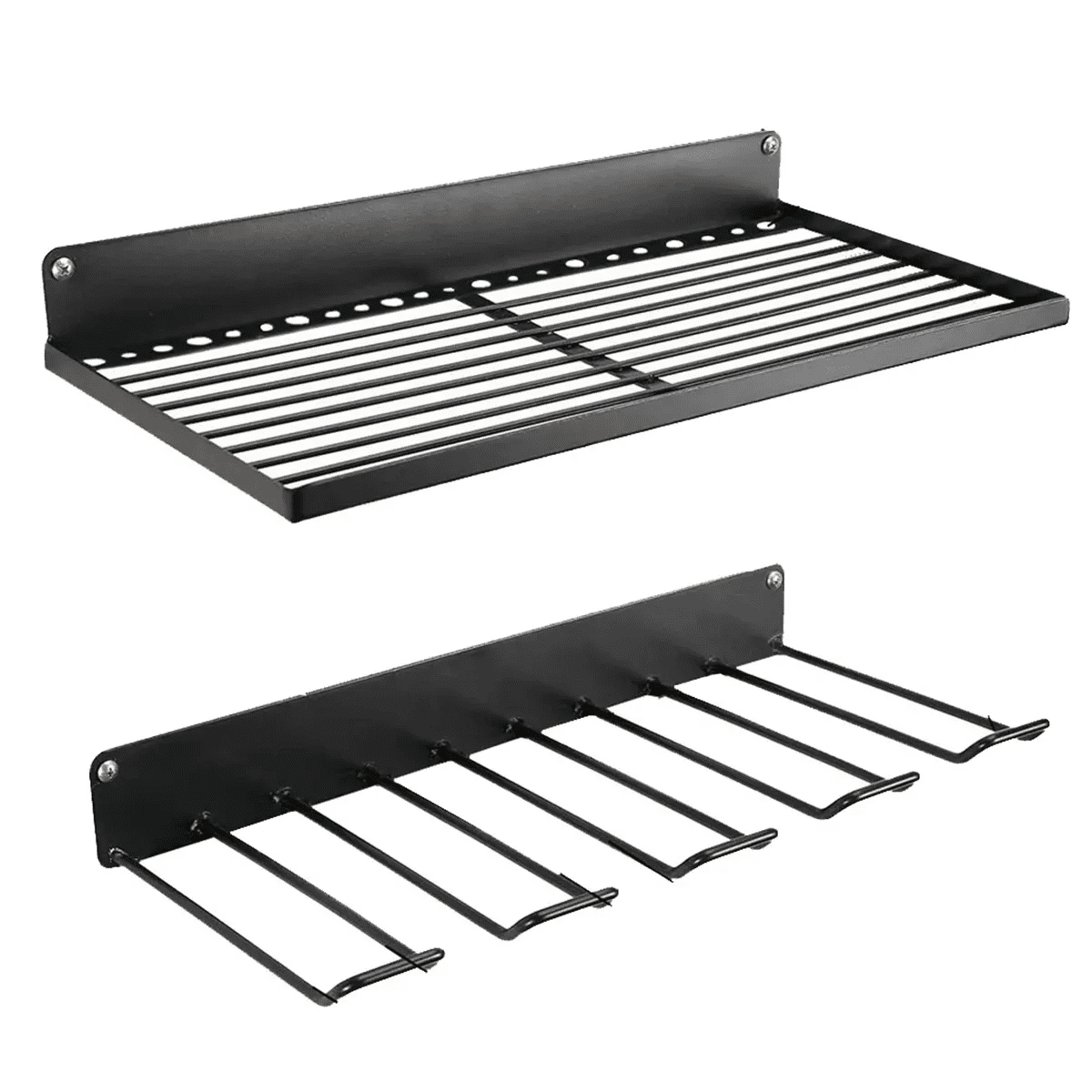 Power Tool Organizer Holder Storage Rack Wall Mounted Heavy Duty Alloy Steel Black with 1 Shelf and 1 Tool Rack