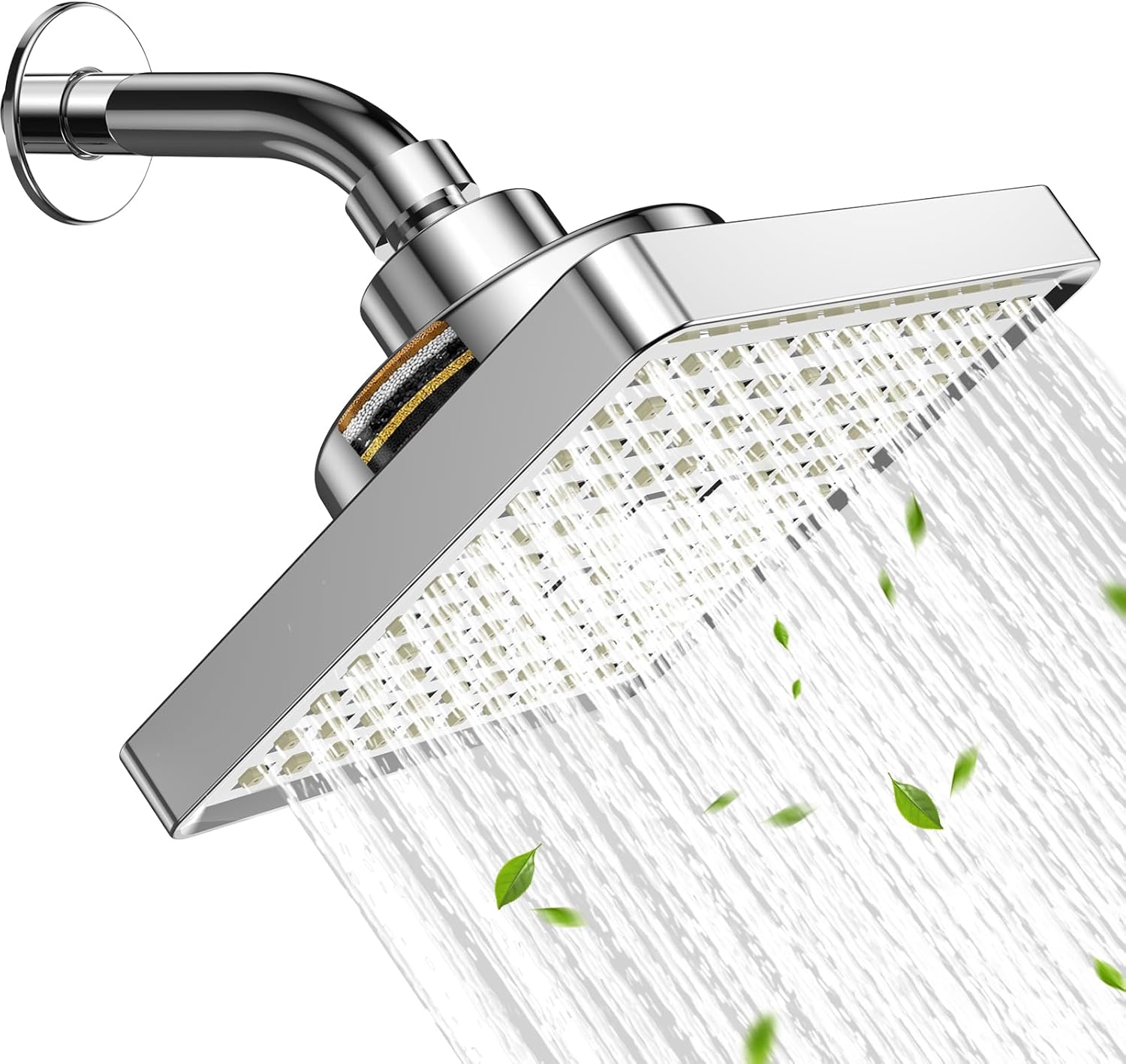 Shower Rota Wall Mounted Pressure Filtered Showerhead Square - 360° Rotatable High ...