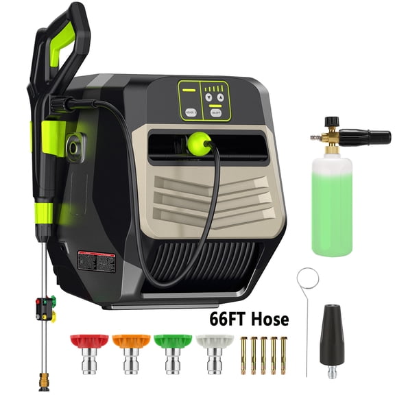 Huanherad Wall Mounted Pressure Washer Max 5500 PSI 3.6 GPM, 5 Levers Power Washer with 66FT Retractable Hose for Car/Driveway, Automatic Rewind, Any Length Lock