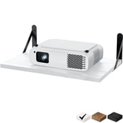 Wall-Mounted Projector Floating Shelves W/Triangle Stand, 16 Inch White Rustic Wood Storage Rack Holder for Router, Modem, DVD Player, TV Box, Game System, Audi