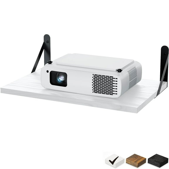Wall-Mounted Projector Floating Shelves W/Triangle Stand, 16 Inch White Rustic Wood Storage Rack Holder for Router, Modem, DVD Player, TV Box, Game System, Audio, 12" Deep