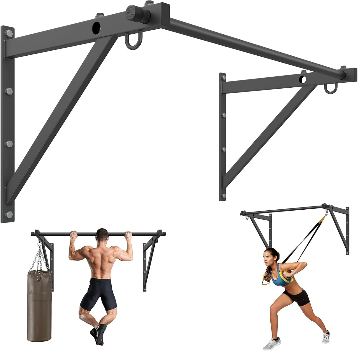 Wall Mounted Pull Up Bar, Adjustable Depth 51" Chin Up Bar, Strength ...