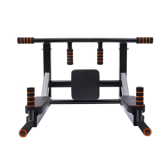Wall Mounted Pull Up Bar Dip Station, 440 LBS Heavy Duty Steel Multifunctional Fitness Trainer with PE Anti-Slip Sleeve, Modern Black Home Gym Workout Equipment for Chest Arm Back Full Body Exercise
