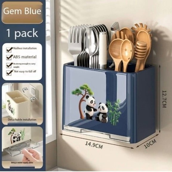 Wall-Mounted Punch-Free Chopstick Cage Rack - Space-Saving Kitchen Utensil Organizer