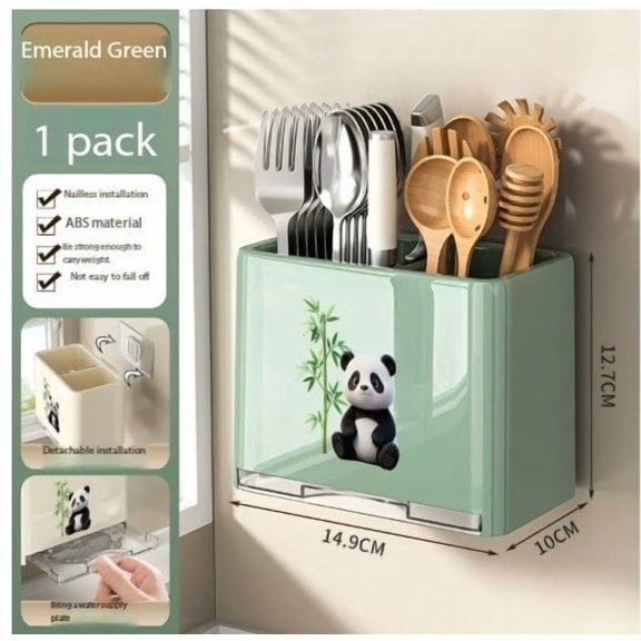 Wall-Mounted Punch-Free Chopstick Cage Rack - Space-Saving Kitchen Utensil Organizer for Cutlery