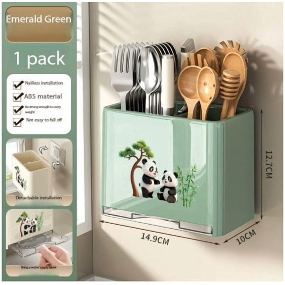 Wall-Mounted Punch-Free Chopstick Cage Rack - Space-Saving Kitchen Utensil Organizer for Cutlery