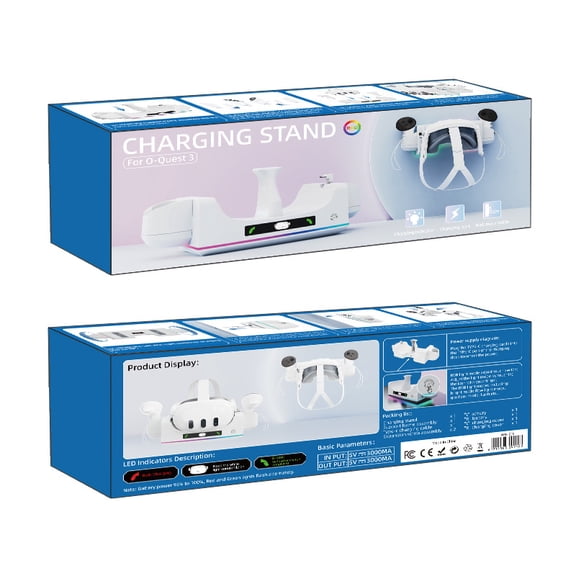 Wall-Mounted RGB Charging Dock for Meta Quest 3S & Quest 3 VR Headset - Dual Controller Charger with Ambient Lights, Space-Saving Design, Anti-Slip Pads | Meta Quest 3S Accessories