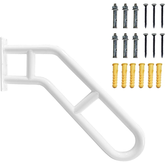 Wall Mounted Railings for 1-2 Steps, One Solid Piece Design Stair Railing Safety Grab Bar with Anti-Skid- Crossbars for Garage, Porch, Garden, Yard, Matte (White Bent 1 Pack)