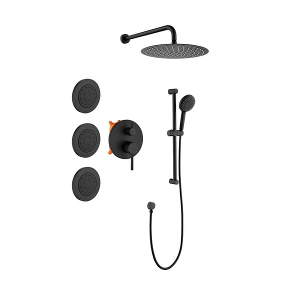 Wall Mounted Rain Shower System with Shower Head, Handheld Shower, Slide Bar, Body Sprays, Shower Arm, 59-Inch Hose and Pressure Balance Valve Trim, Stainless Steel and Brass Bathroom Shower Set
