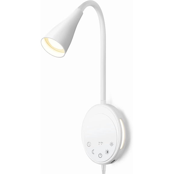 Wall Mounted Reading Light, Bedside Headboard Lights with 5 Dimming & Color Temperature, USB Output, Night Light & Timers Function, Flexible Gooseneck 3000K-6000K Upgrade Bed Lamp (Black)