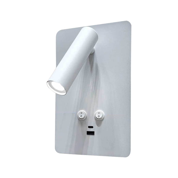 Wall Mounted Reading Light with USB A+C Charging Ports, Dimmable Touch Control Bedside Lamp, Adjustable Swing Arm Wall Sconce, Plug-in Reading Light for Headboard & Bedroom(White)