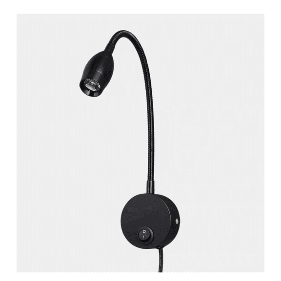 Wall Mounted Reading Lights for Bedroom, 3W 6000K LED Bedside Lamp with 11 in Flexible Gooseneck Lamp, Black 45 Degree Directional Spotlights with 5.9 ft Cord for Reading in Bed RV Boat