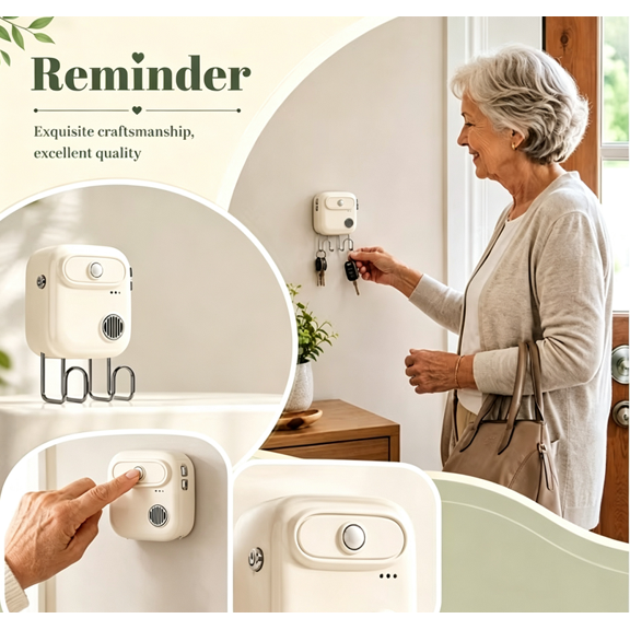 Wall Mounted Recordable Voice Reminder Key Holder, Motion Sensor 30s Custom Audio Entry Alert, SelfAdhesive Hanging Organizer for Elderly Memory Loss