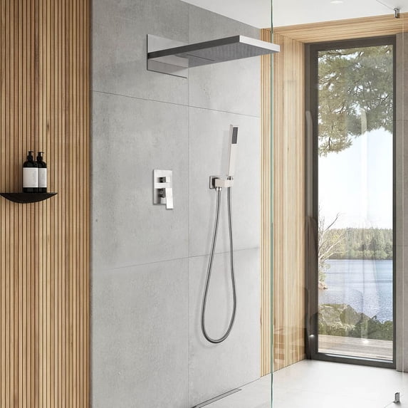 Wall Mounted Rectangle Waterfall & Rain Shower System With Handheld ...