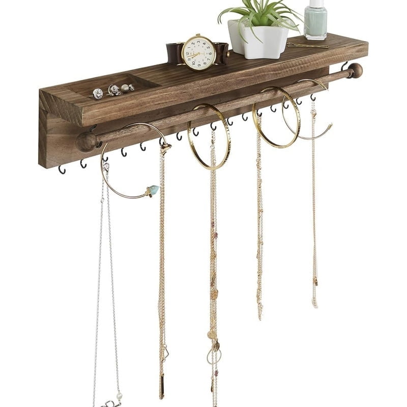 Wall-Mounted Rectangular Jewelry Rack, Wood, Brown, 1 - Walmart.com