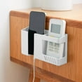 thumbnail image 1 of Wall Mounted Remote Control Holder, No Drilling Self Adhesive Mobile Phone Shelf with Charging Port, Multifunctional Hanging Storage Rack for Bedroom Bathroom Kitchen Office, 1 of 6