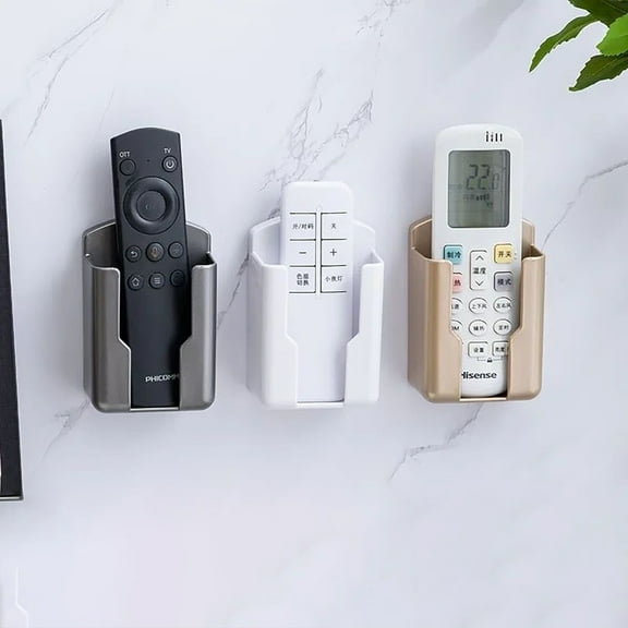 Wall Mounted Remote Control Holder - Universal Set Top Box Storage Rack with Self-Adhesive Tape | No Drilling Wall Organizer for TV Remotes, Phones, Pens | Plastic Small Storage Box
